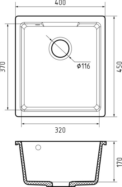 Мойка для кухни GF-URBAN 4540 подстольный монтаж 450*400мм 1 чаша (4540 белый)
