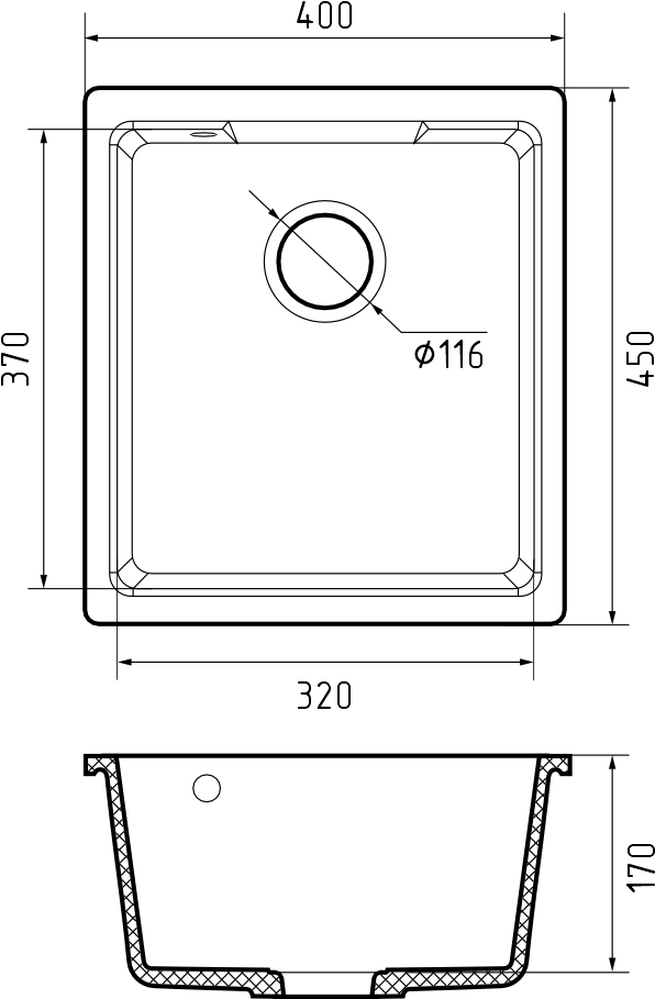 Мойка для кухни GF-URBAN 4540 подстольный монтаж 450*400мм 1 чаша (4550 темно-серый)