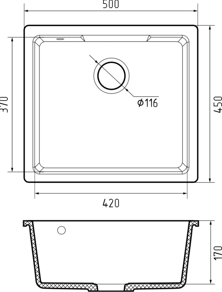 Мойка для кухни GF-URBAN 4540 подстольный монтаж 450*400мм 1 чаша (4550 песочный)