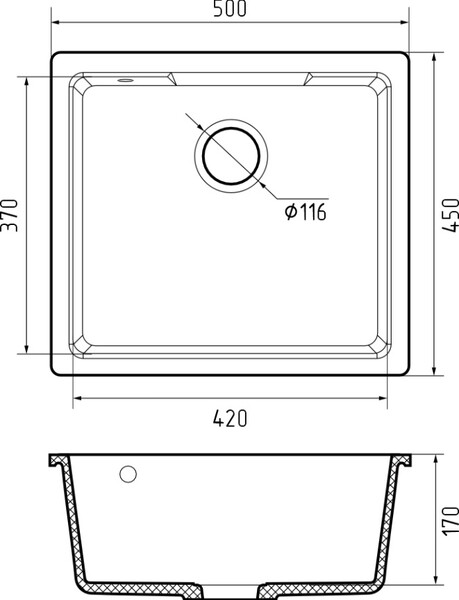 Мойка для кухни GF-URBAN 4540 подстольный монтаж 450*400мм 1 чаша (4550 серый)