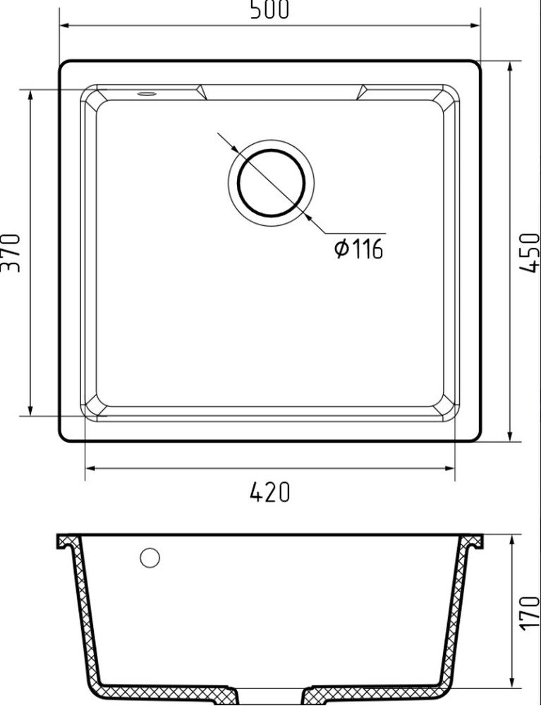 Мойка для кухни GF-URBAN 4550 подстольный монтаж 450*500мм 1 чаша (4550 белый)