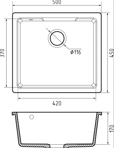 Мойка для кухни GF-URBAN 4550 подстольный монтаж 450*500мм 1 чаша (4550 белый)