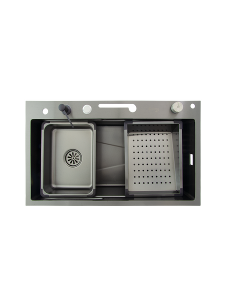 Мойка нерж врезная 750х450х220 т 3,0 ЧЕРНАЯ HB7545FB-W1+6 (+ сифон) SANTREK AQUA + Подарок (4 клав, колл-р, фруктов, доска, 2 смес, ополаск., дозатор)