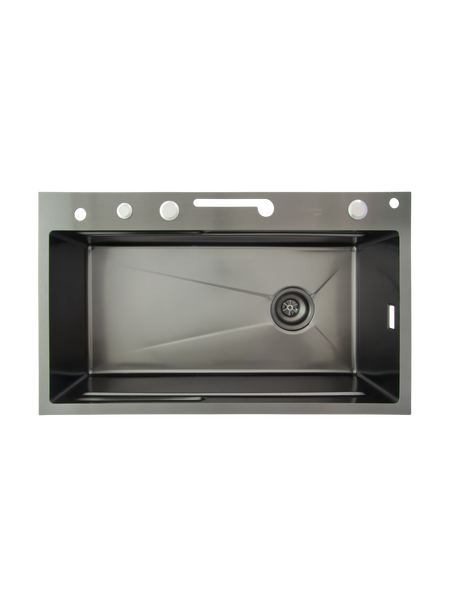 Мойка нерж врезная 750х450х220 т 3,0 ЧЕРНАЯ HB7545FB-W1+6 (+ сифон) SANTREK AQUA + Подарок (4 клав, колл-р, фруктов, доска, 2 смес, ополаск., дозатор)