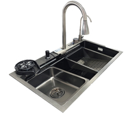 Мойка нерж врезная 750х450х220 т 3,0 ЧЕРНАЯ HB7545FB-W2+6 (+ сифон) SANTREK AQUA + Подарок (2 клав, колл-р, фруктов, доска, 2 смес, ополаск., дозатор)