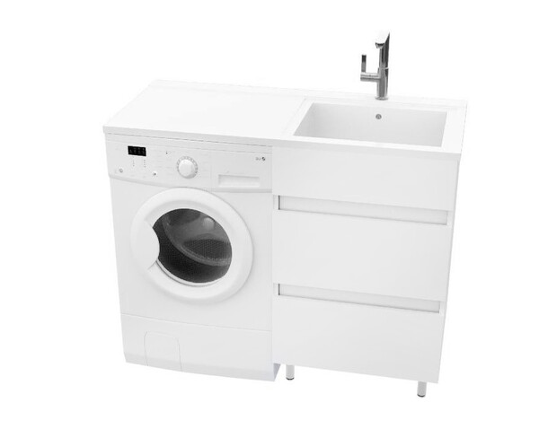 Подстолье SANTREK HOME "Бари-110" (белый глянец) правый 2 ящ. под стир. машину под умывальник "Cosmos-110 / Марсал 110" 1100х870х478 *