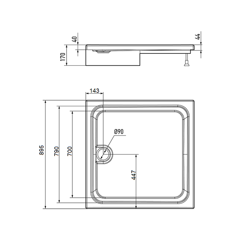 Поддон ERLIT™, прямоугольная, 90х90х17 в сборе	ER9017H-1