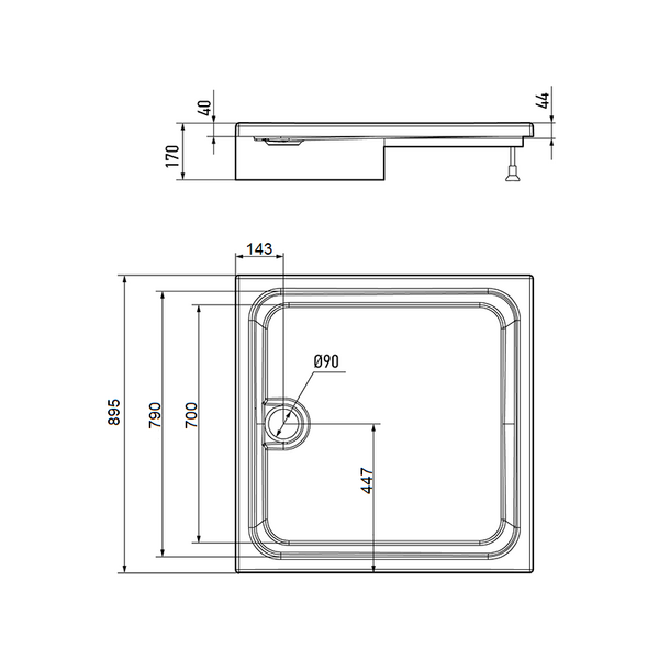 Поддон ERLIT™, прямоугольная, 90х90х17 в сборе	ER9017H-1