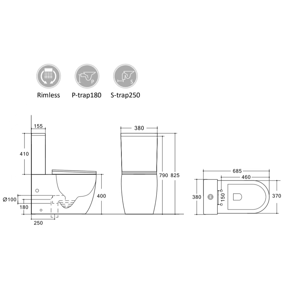 Унитаз-моноблок безободковый HOLLER КРОН (685*380*825мм, сиденье дюропласт с микролифтом, арматура 2-х режимная)  (1 место) белый