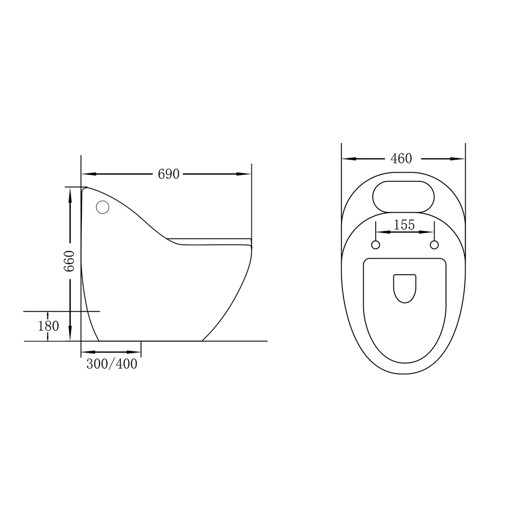 Унитаз-моноблок безободковый HOLLER ФЬЮЧЕ (690*460*660мм, сиденье дюропласт с микролифтом, арматура 2-х режимная)  (1 место) белый