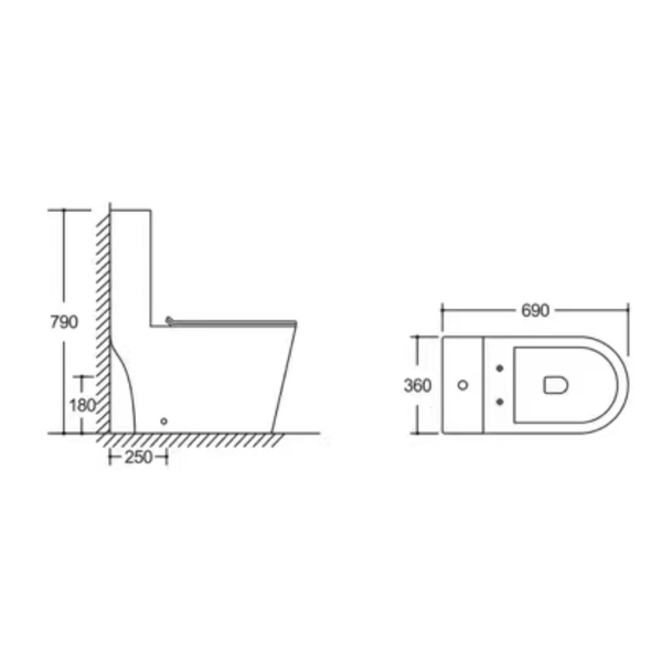 Унитаз-моноблок безободковый (Торнадо) HOLLER ПРИМ (690*360*790мм, сиденье дюропласт с микролифтом, арматура 2-х режимная)  (1 место) белый