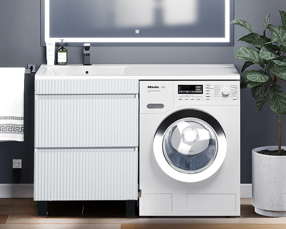 Подстолье под стиральную машину SANTREK HOME "Модена-120" (Белый монохромный) 2 ящика под умывальник "Paola Magenta 120" 1200х770х473