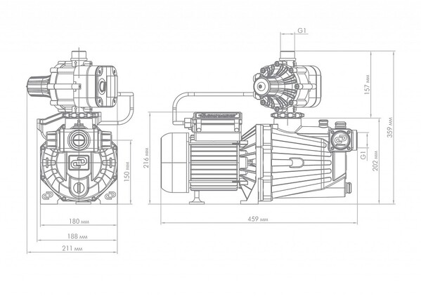 Поверхностный насос-автомат ДЖИЛЕКС Джамбо 70/50 П-К Комфорт 2.0 (1100 Вт, 70 л/м, глубина всасывания 9м, выс.под.35м, пласт корп., кон.пот.) 3036