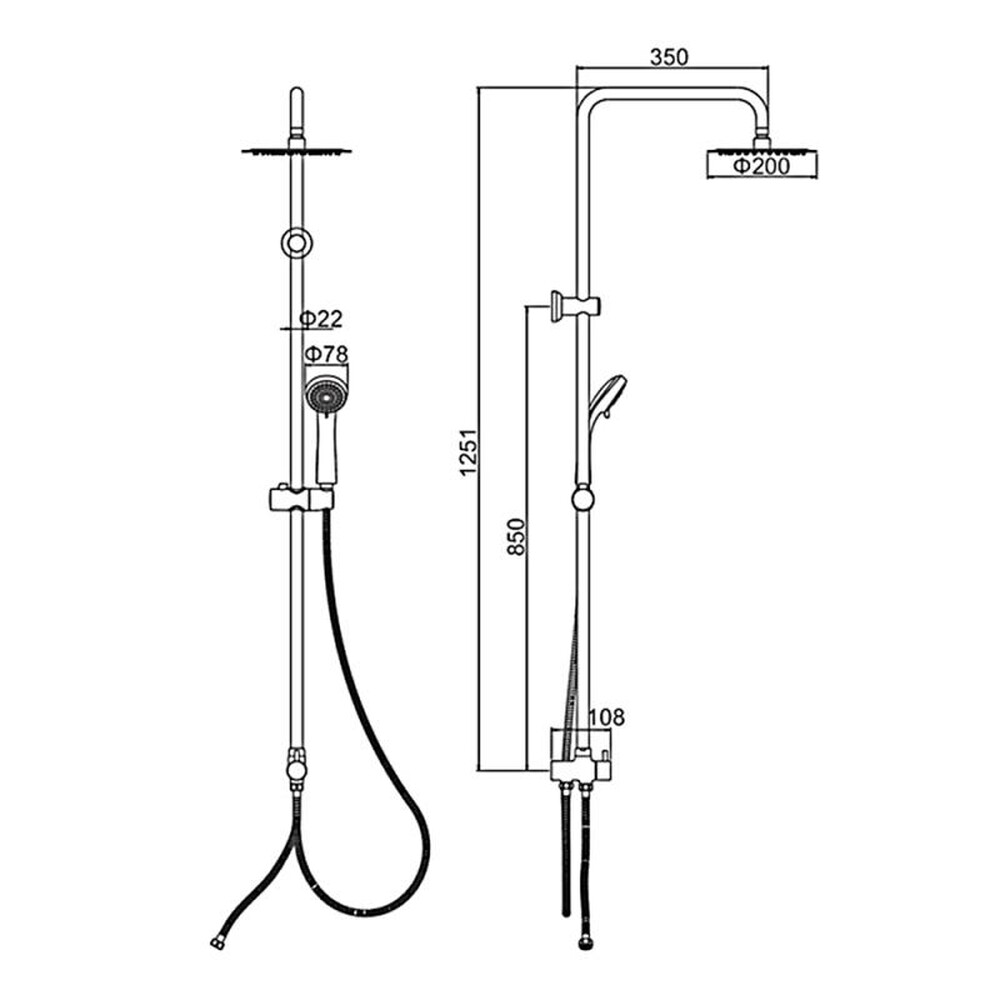 72400 Душевая система LEDEME  с душевой стойкой d-35 тропическим душем, нерж сталь (сатин)