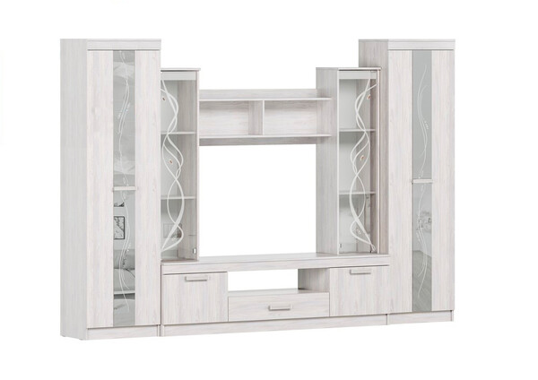 АТЛАНТИДА-2 Б Стенка Корпус - Дуб Крафт белый  Фасад ЛДСП - Дуб Крафт белый / Дуб Крафт белый (9 мест) АВ4 581