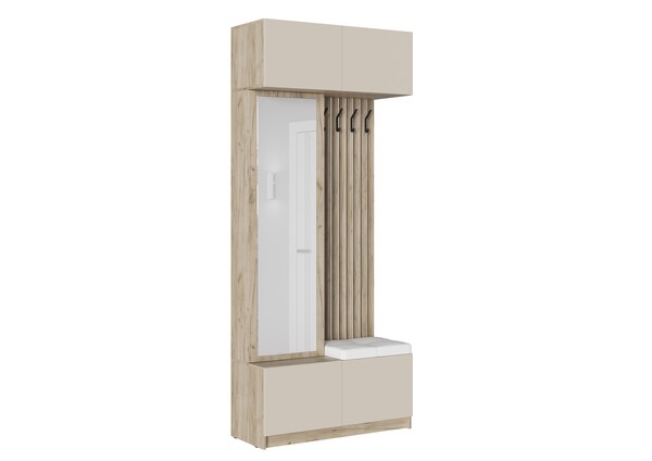 БОСТОН прихожая ЛДСП (Комплект) Корпус - Дуб Крафт серый  Фасад ЛДСП - Кашемир 5981 BS Кожзам.- Ecotex 3002 (Белая) АГ3 110 (3 места)