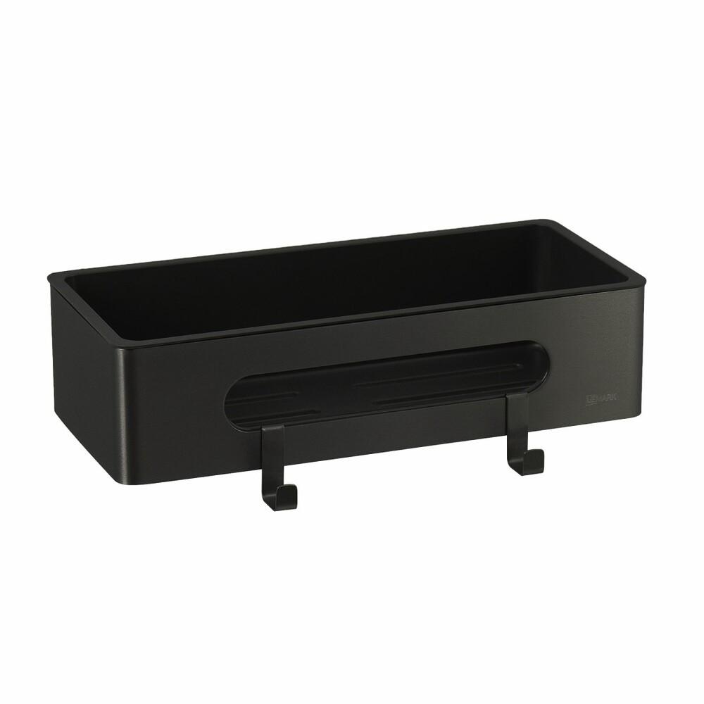 9772044 Полка для душа прямая Lemark SHELF LINE из нерж. стали с крючками, черный/ вставка-пластик черный LEMARK