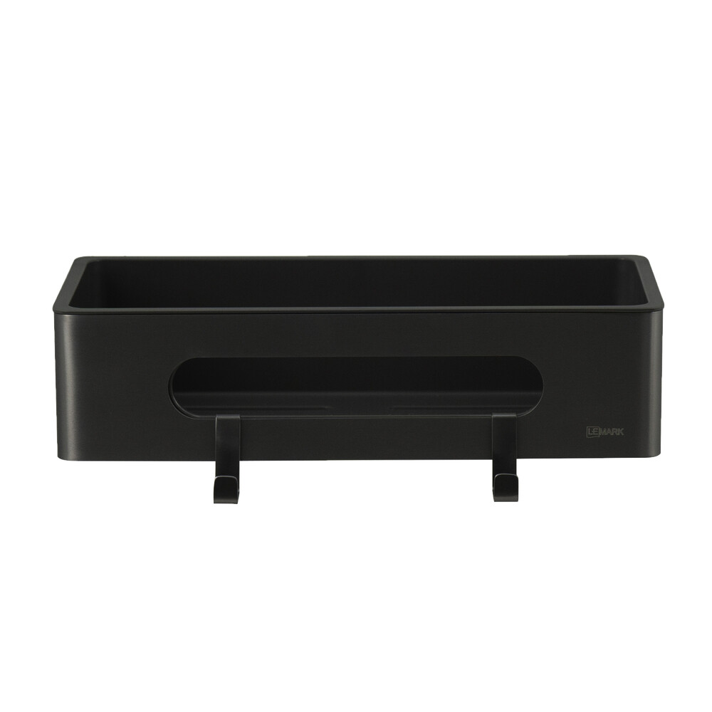 9772044 Полка для душа прямая Lemark SHELF LINE из нерж. стали с крючками, черный/ вставка-пластик черный LEMARK