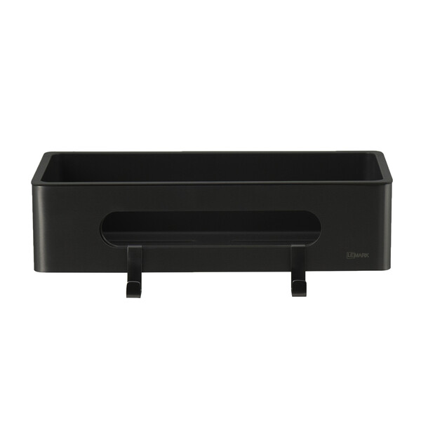 9772044 Полка для душа прямая Lemark SHELF LINE из нерж. стали с крючками, черный/ вставка-пластик черный LEMARK