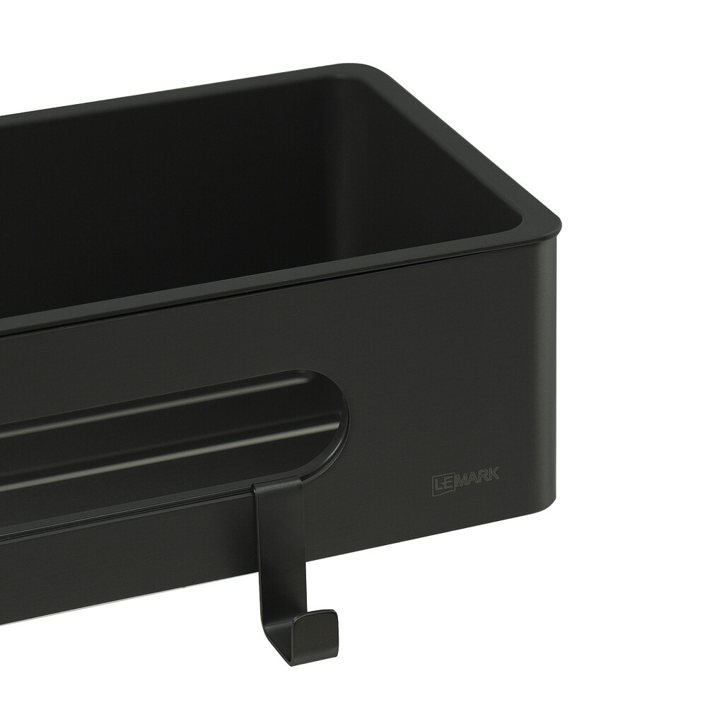 9772044 Полка для душа прямая Lemark SHELF LINE из нерж. стали с крючками, черный/ вставка-пластик черный LEMARK