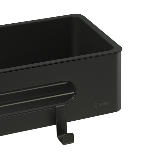 9772044 Полка для душа прямая Lemark SHELF LINE из нерж. стали с крючками, черный/ вставка-пластик черный LEMARK