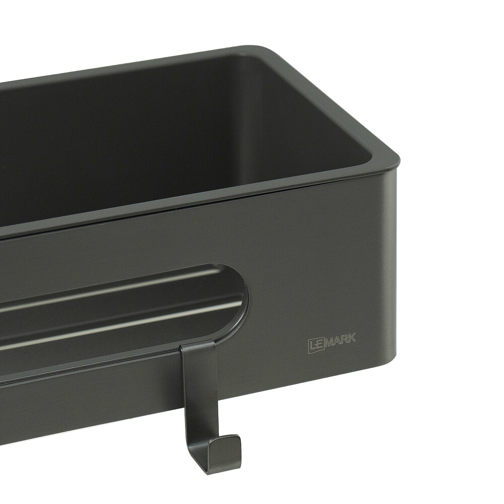 9776045 Полка для душа прямая Lemark SHELF LINE из нерж. стали с крючками, графит/вставка-пластик графит LEMARK