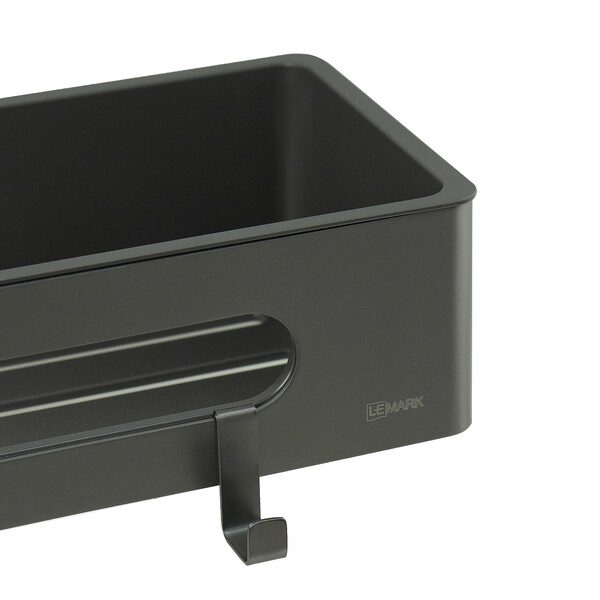 9776045 Полка для душа прямая Lemark SHELF LINE из нерж. стали с крючками, графит/вставка-пластик графит LEMARK