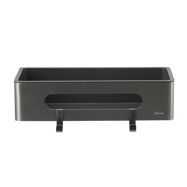 9776045 Полка для душа прямая Lemark SHELF LINE из нерж. стали с крючками, графит/вставка-пластик графит LEMARK