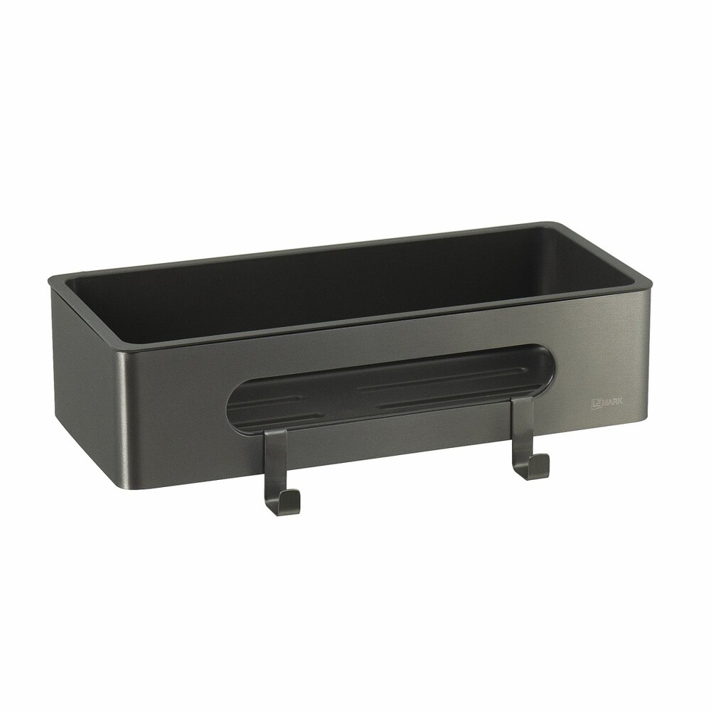 9776045 Полка для душа прямая Lemark SHELF LINE из нерж. стали с крючками, графит/вставка-пластик графит LEMARK