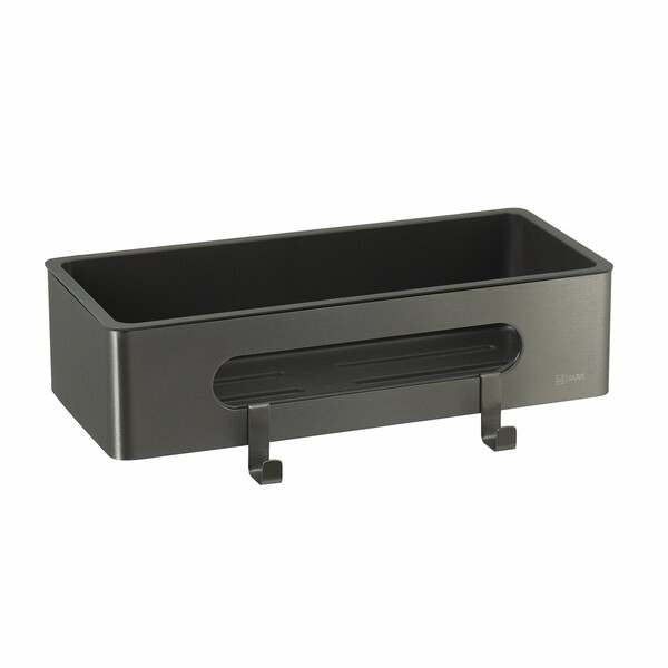 9776045 Полка для душа прямая Lemark SHELF LINE из нерж. стали с крючками, графит/вставка-пластик графит LEMARK