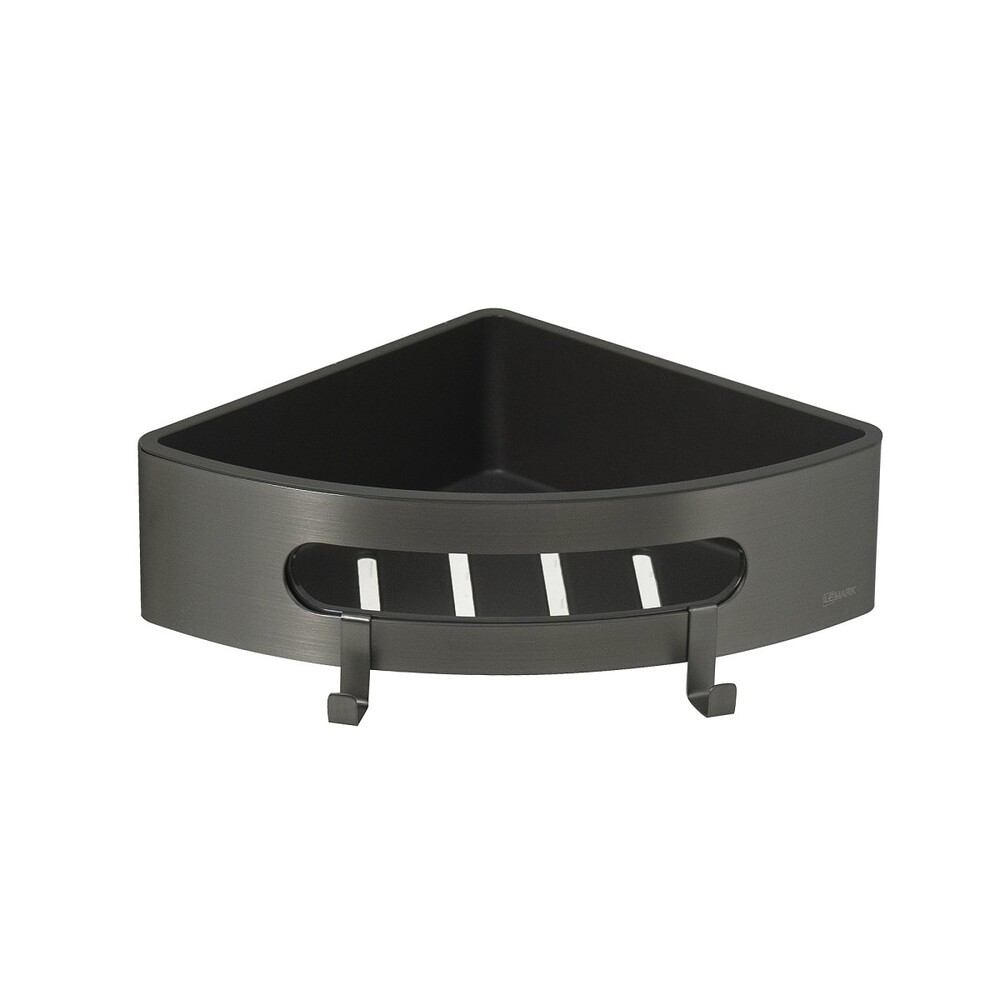 9776048 Полка для душа угловая Lemark SHELF LINE из нерж. стали с крючками, графит/вставка-пластик графит LEMARK