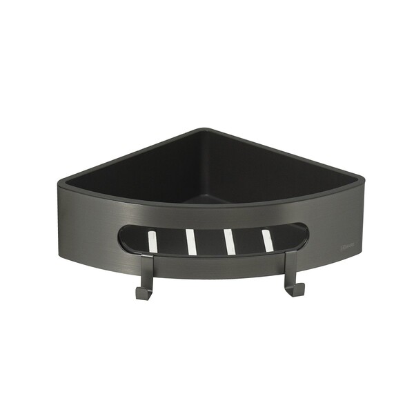 9776048 Полка для душа угловая Lemark SHELF LINE из нерж. стали с крючками, графит/вставка-пластик графит LEMARK
