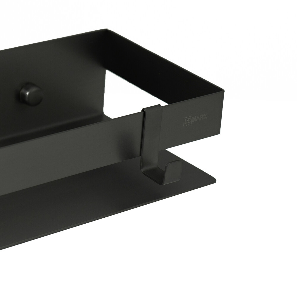9772050 Полка для душа прямая Lemark 300 мм SHELF LINE из нерж. стали с крючками, черный LEMARK