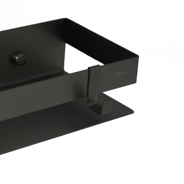 9772050 Полка для душа прямая Lemark 300 мм SHELF LINE из нерж. стали с крючками, черный LEMARK