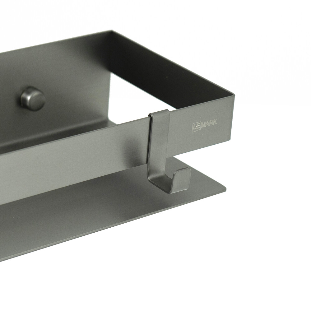 9776051 Полка для душа прямая Lemark 300 мм SHELF LINE из нерж. стали с крючками, графит LEMARK