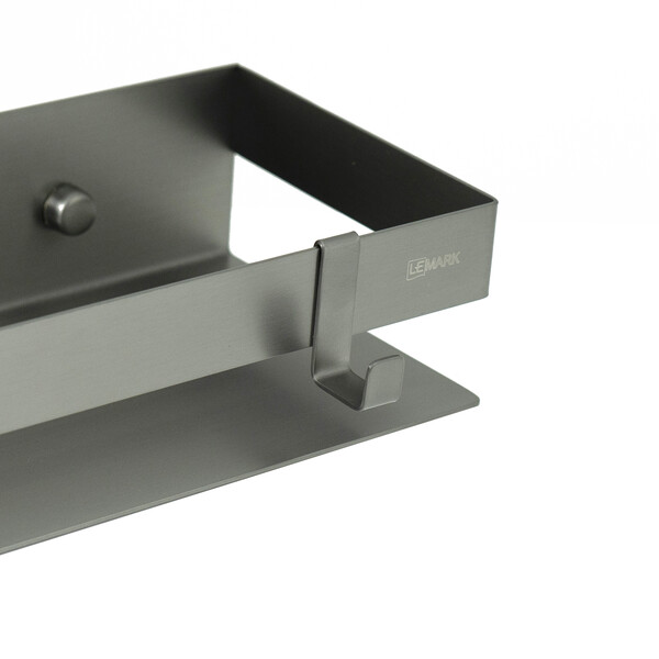 9776051 Полка для душа прямая Lemark 300 мм SHELF LINE из нерж. стали с крючками, графит LEMARK