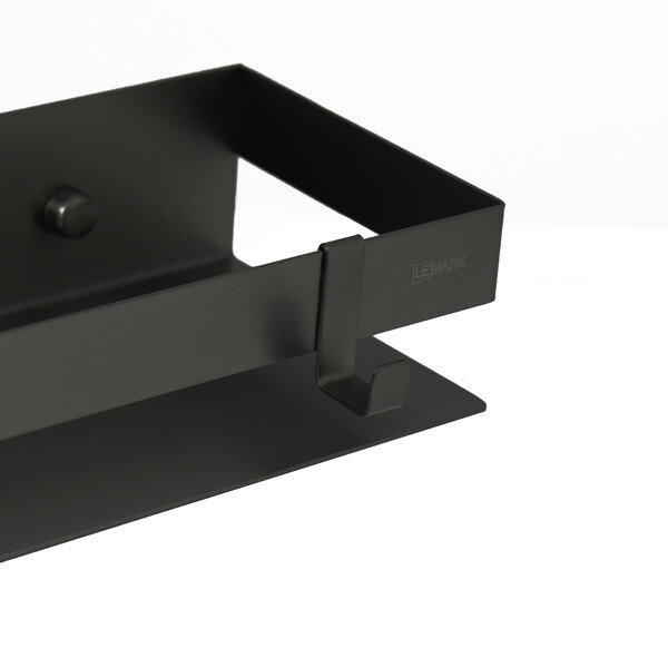 9772053 Полка для душа прямая 400 мм Lemark SHELF LINE из нерж. стали с крючками, черный LEMARK