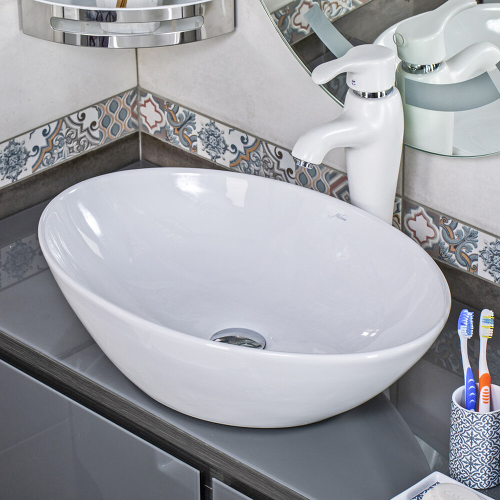 800-320361 Фигурный умывальник накладной белый 560х385х150 MELANA