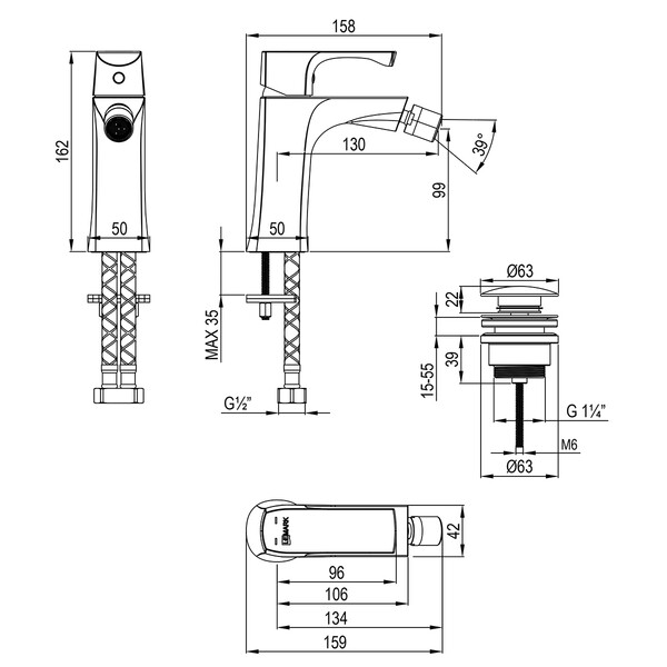 LM7208BG Ursus Смеситель для биде, матовое золото LEMARK