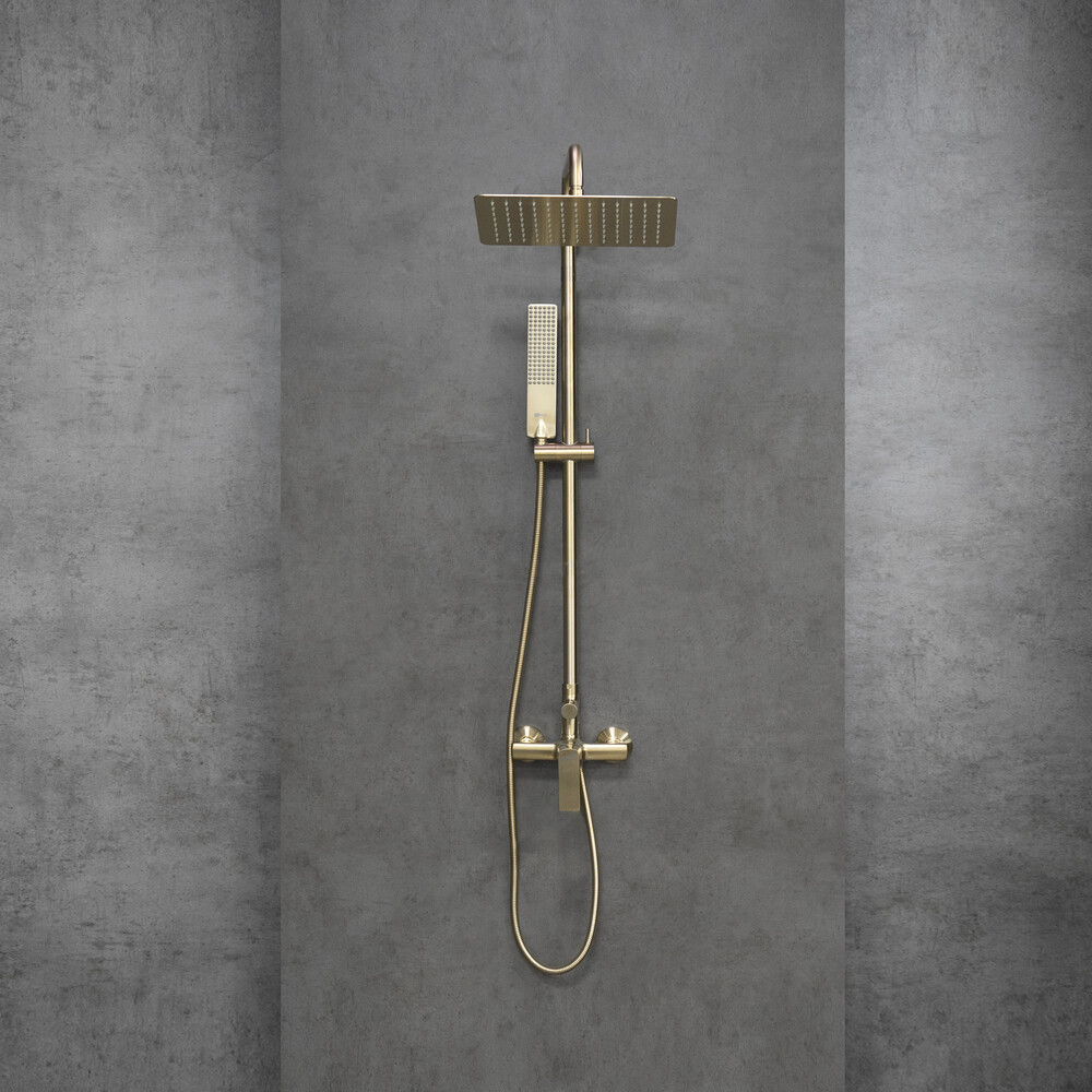 LM7260BG Ursus Смеситель для душа с верхней душевой лейкой "Тропический дождь" и 1-функц. лейкой, матовое золото LEMARK