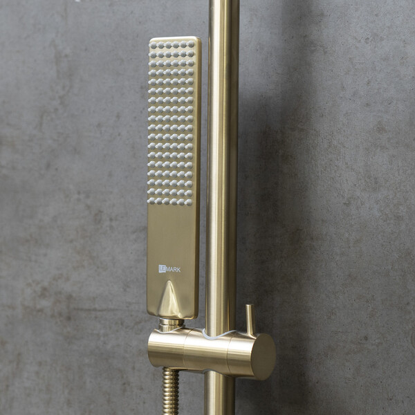 LM7260BG Ursus Смеситель для душа с верхней душевой лейкой "Тропический дождь" и 1-функц. лейкой, матовое золото LEMARK