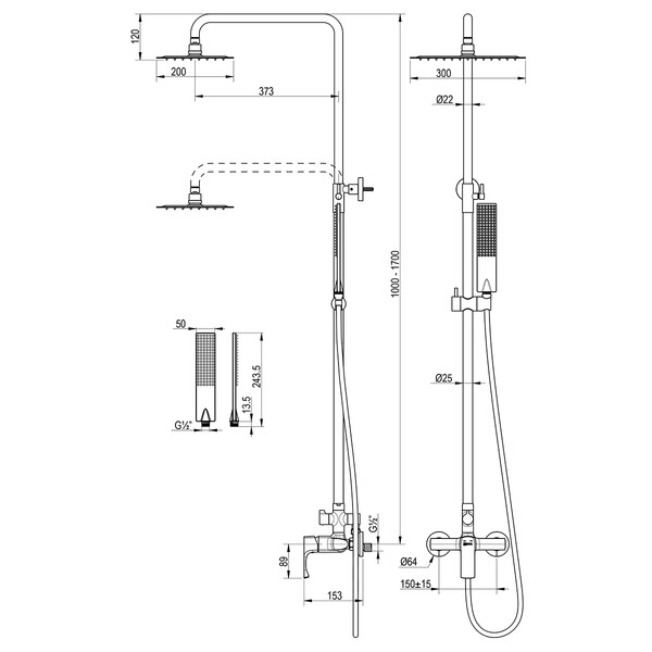 LM7260BG Ursus Смеситель для душа с верхней душевой лейкой "Тропический дождь" и 1-функц. лейкой, матовое золото LEMARK