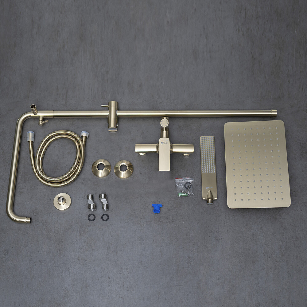 LM7260BG Ursus Смеситель для душа с верхней душевой лейкой "Тропический дождь" и 1-функц. лейкой, матовое золото LEMARK