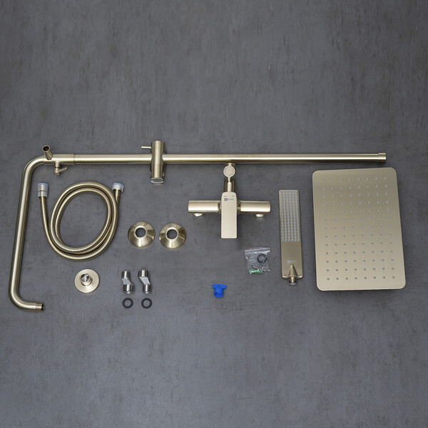 LM7260BG Ursus Смеситель для душа с верхней душевой лейкой "Тропический дождь" и 1-функц. лейкой, матовое золото LEMARK