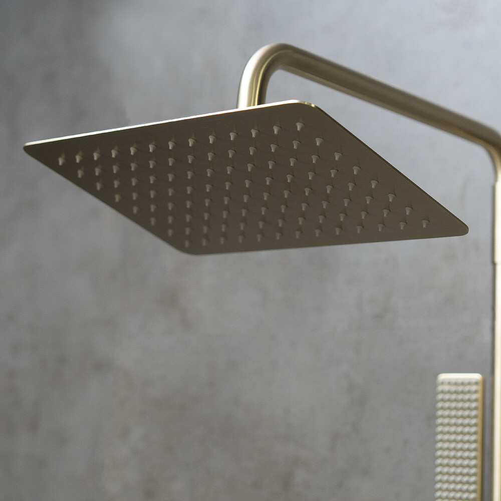 LM7260BG Ursus Смеситель для душа с верхней душевой лейкой "Тропический дождь" и 1-функц. лейкой, матовое золото LEMARK