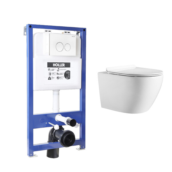    Инсталляция HOLLER MQ100 (комплект 3 в 1) + Унитаз подвесной безободковый HOLLER WALL,белый  + Клавиша смыва HOLLER MWRC, белый   АКЦИЯ !!!