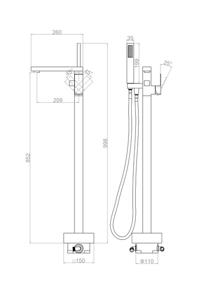  DA1516007 Напольный смеситель для ванны с душем D&K Bayern.Liszt матовое золото   НОВИНКА