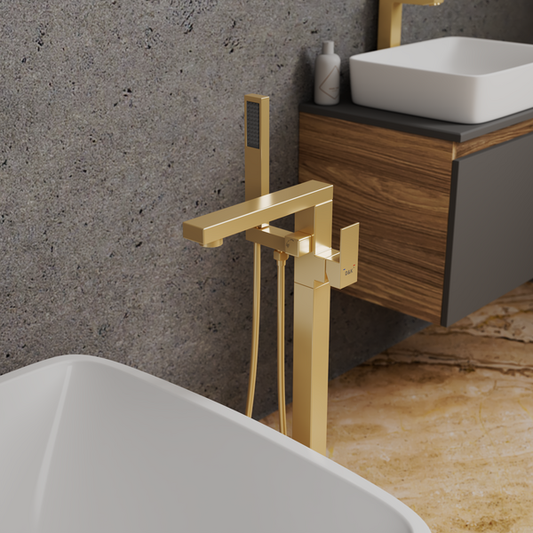  DA1516007 Напольный смеситель для ванны с душем D&K Bayern.Liszt матовое золото   НОВИНКА