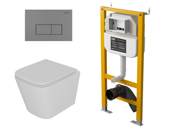  DS1431632 Комплект D&K Berlin (торнадо) Унитаз DT1436516, белый + Клавиша смыва DB1499006, графит + Инсталляция DI8050127