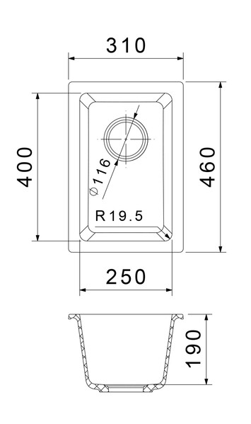 RIVELATO Мойка BERKANA 25 подст.монтаж 1-чаш 305*455 grigio metallizzato арт.BK-25 grigio metallizzato